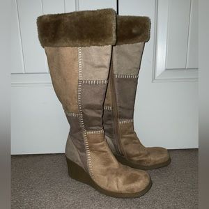 Lower East Side patchwork boots with faux fur trim